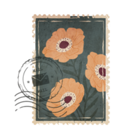 Vintage Botanical Postage Stamp. Old Mail Postmark with Flower Isolated on Transparent Background png