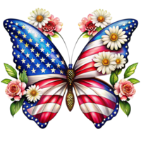 ein Schmetterling mit Flügel geschmückt im das Muster von das amerikanisch Flagge Weiß Blumen png