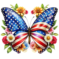 A butterfly with wings adorned in the pattern of the American flag white flowers png