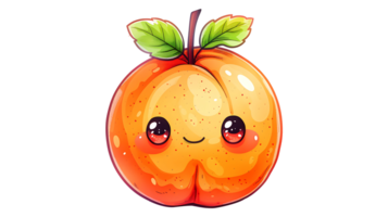 Vintage style kawaii peach fruit on a transparent background png