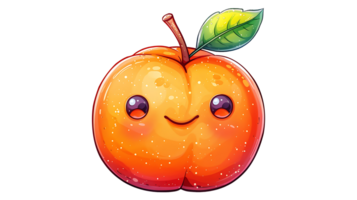 Vintage style kawaii peach fruit on a transparent background png