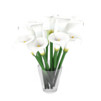 3D Rendering Calla Lily Flowers In Glass Vase png