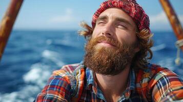 A man with a beard wearing a plaid shirt photo