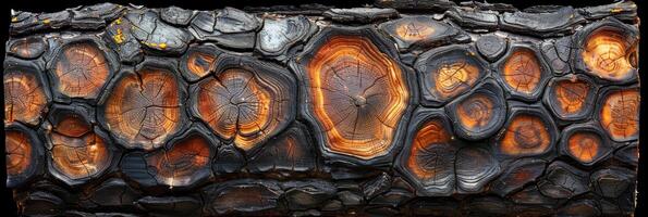 A piece of wood that has been cleanly cut in half, revealing its inner structure photo