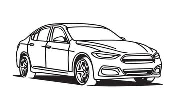 Car line art drawing illustration for book coloring page, Vehicle outline sketch illustration isolated on white background vector