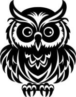 Owl Baby, Black and White illustration vector