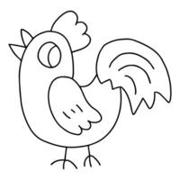 rooster facing left with its wattle hanging below its beak doodle outline drawing. simple Black line. vector