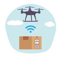 Delivery Service With Drone and cardboard box. vector