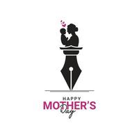 Mother's Day creative design for school college female teacher education study love and care with mom baby, Logo with pen happy mother and cute children heart love isolated, illustration vector