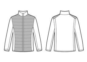 illustration of men jacket. Sport clothes. Front and back views. Black and white sketch vector