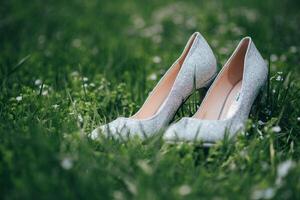 Elegant and stylish bridal shoes photo