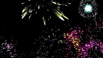 un colección de fuegos artificiales explosiones en el noche cielo video