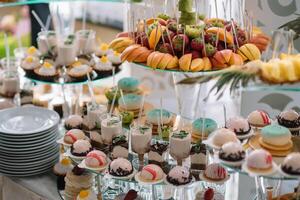 Delicious sweets on candy buffet. Candy bar photo