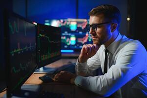 Financial Analysts and Day Traders Working on a Computers with Multi-Monitor photo