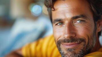 Close-up view of a person in a bright yellow shirt photo