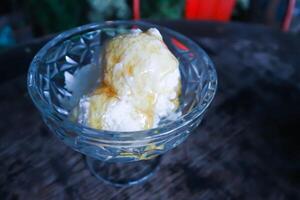 ice cream ,honey yogurt ice cream or vanilla ice cream or caramel ice cream photo