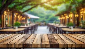 empty table top with blurry background, blank counter for product montage advertising photo