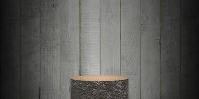 empty bark podium with wood background photo