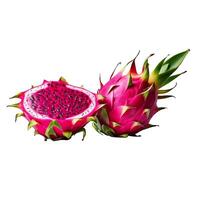 Fresh dragon fruit. Whole fruit and half ripe dragon fruit isolated. Healthy diet. Vegetarian food photo