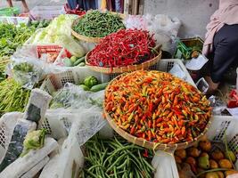 view of activity at traditional market in Surakarta, Indonesia photo