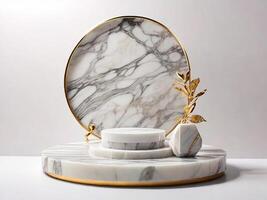 Marble podium display on white background for cosmetic 1 photo