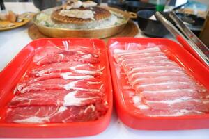 raw beef , sliced beef or beef and pork photo