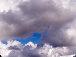 White fluffy cumulus clouds in the summer sky, natural clouds background photo