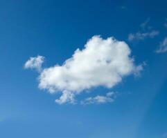 Single white fluffy cumulus cloud in the blue summer sky photo