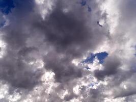 White fluffy cumulus clouds in the summer sky, natural clouds background photo