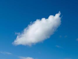 Single white fluffy cumulus cloud in the blue summer sky photo
