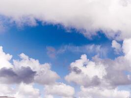 White fluffy cumulus clouds in the summer sky, natural clouds background photo