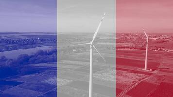 Wind energy farm against the background of the France flag video