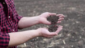 agriculteur main avec fertile sol. agriculture concept video