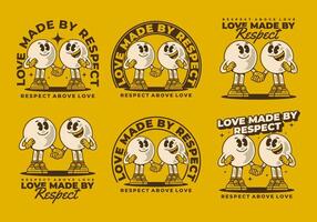 Love made by respect. Vintage character of two ball head, in hand in hand pose vector