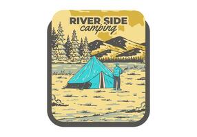 River side camping. Vintage outdoor illustration badge vector