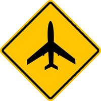 Airport sign. Yellow warning sign for aircraft landing and takeoff zone. Low flying planes sign. Rhombus road sign. Diamond road sign. vector