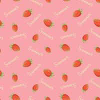 Pink pattern with strawberries and the word Summer Seamless Background Wallpaper Flat Style Wallpaper vector