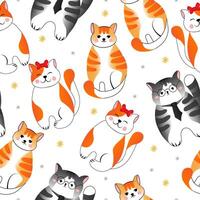 Seamless pattern with many different red, grey cats on white background. Illustration for children. vector