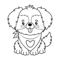 Cute outline dog with tongue hanging out. Funny animal character kawaii. illustration. Line drawing, coloring book. Kids collection. vector