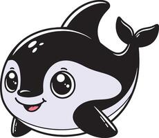 Killer Whale 2D cartoon character clipart for children's book vector