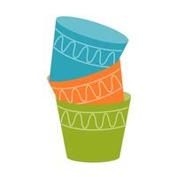 Empty colorful flower pots for gardening, for the interior. vector