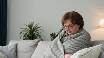 Healthy happy senior woman grandma feel satisfied posing for close up in living room video