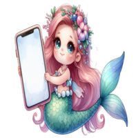 aigenerated mermaid girl holding a phone with a blank screen png