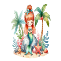 aigenerated mermaid on coconut tree png