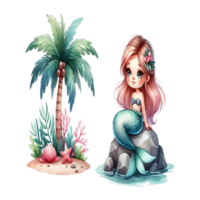 aigenerated mermaid on coconut tree png