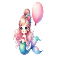 aigenerated cute little mermaid with a balloon png