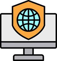 Security Computer Connect Line Filled Icon vector