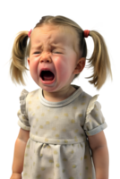 , Illustration style 3d render of A little girl was crying isolated on transparent background png