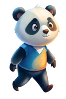 , Cartoon style illustration of cute panda, walking isolated on transparent background png