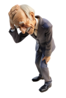 Illustration style 3d render of Old man is shaking his head isolated on transparent background. png